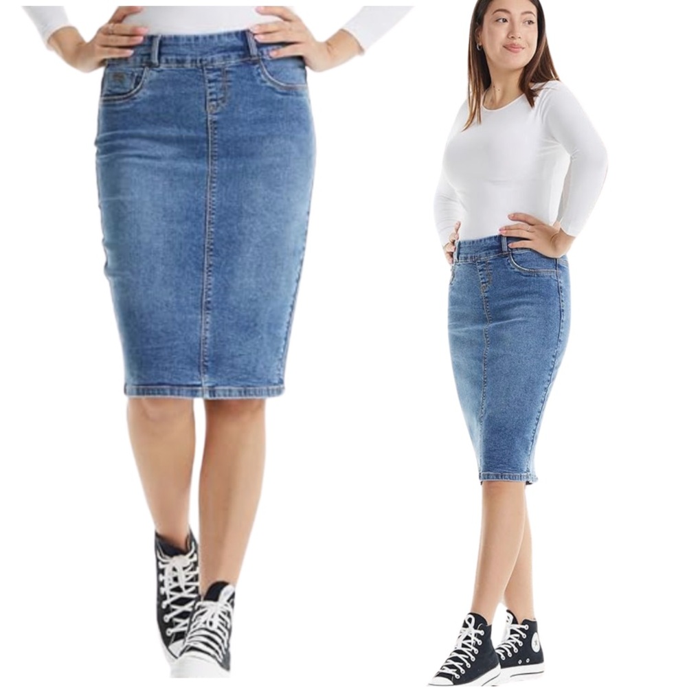 ESteez Stretch Denim Midi Skirt Size 14
